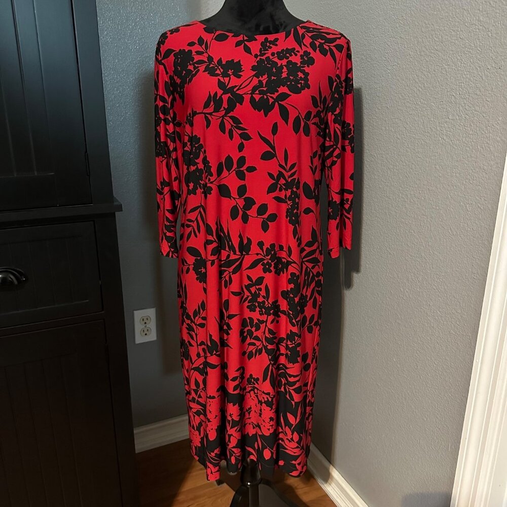 Chico's Shift Dress Size 1 U.S. 8/10 Medium Floral Red Black Stretch‎ Office NWT